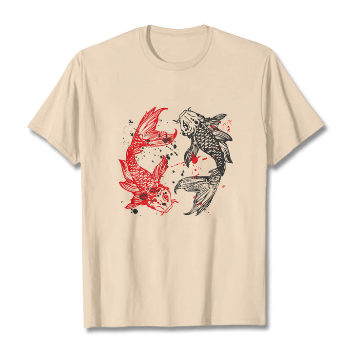 Buddha Stones Red Black Koi Fish Tee T-shirt - Bisque - 2XL - image 8
