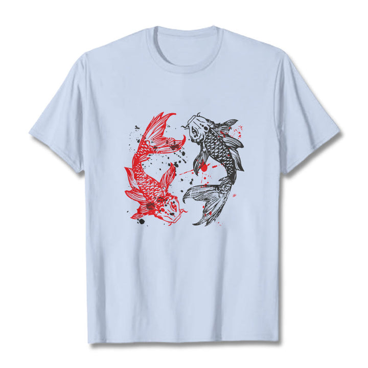 Buddha Stones Red Black Koi Fish Tee T-shirt - LightCyan - 2XL - image 18
