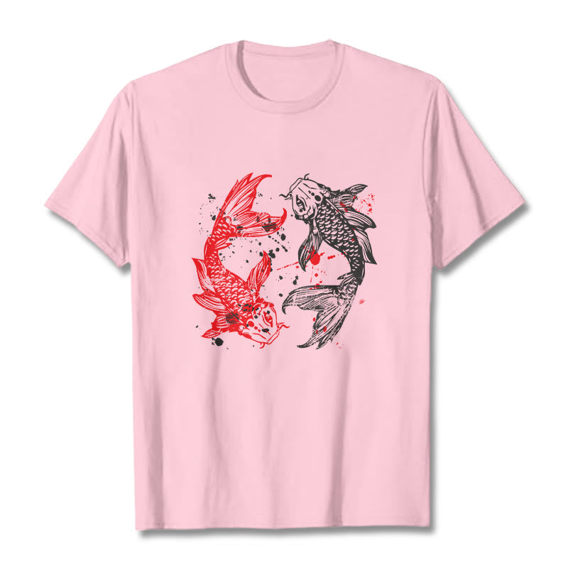 Buddha Stones Red Black Koi Fish Tee T-shirt - LightPink - 2XL - image 12