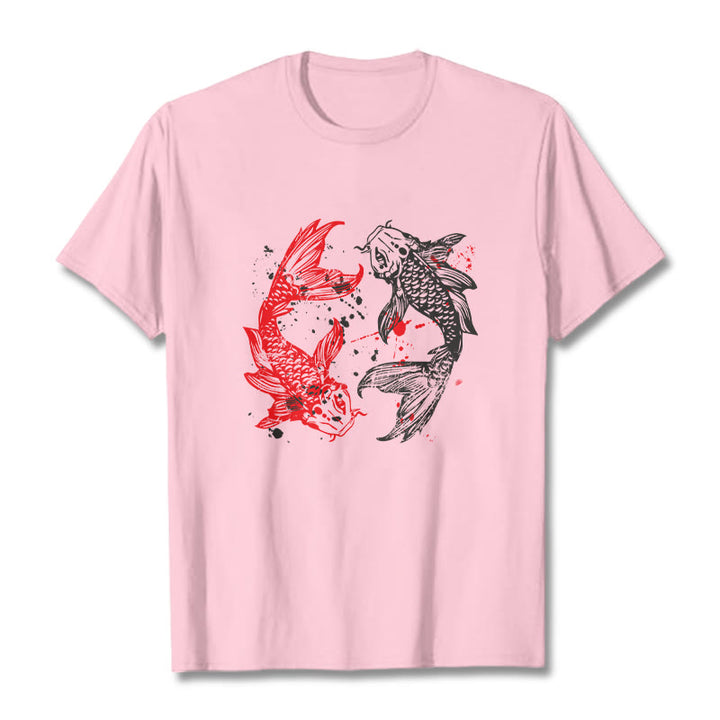 Buddha Stones Red Black Koi Fish Tee T-shirt - LightPink - 2XL - image 12