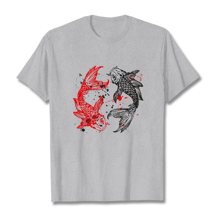 Buddha Stones Red Black Koi Fish Tee T-shirt - LightGrey - 2XL - image 19