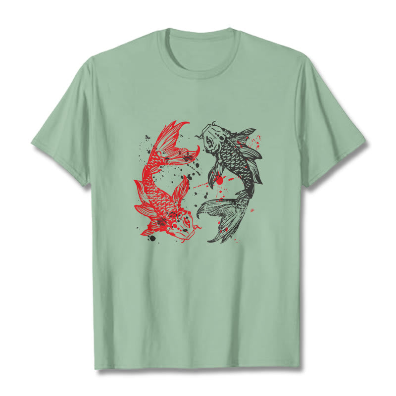 Buddha Stones Red Black Koi Fish Tee T-shirt - PaleGreen - 2XL - image 14