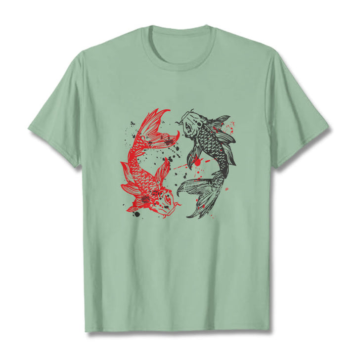 Buddha Stones Red Black Koi Fish Tee T-shirt - PaleGreen - 2XL - image 14