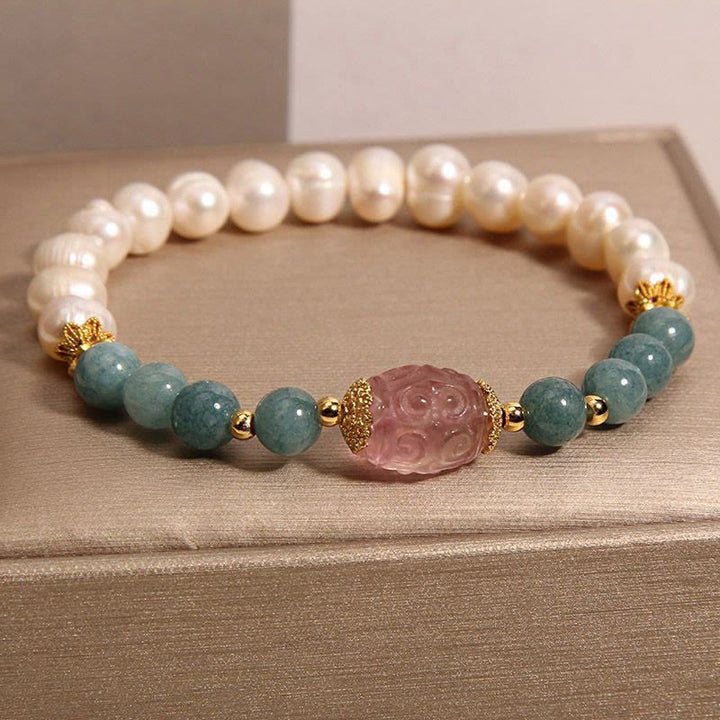 Buddha Stones Pearl Jade Strawberry Quartz Purity Bracelet - image 1