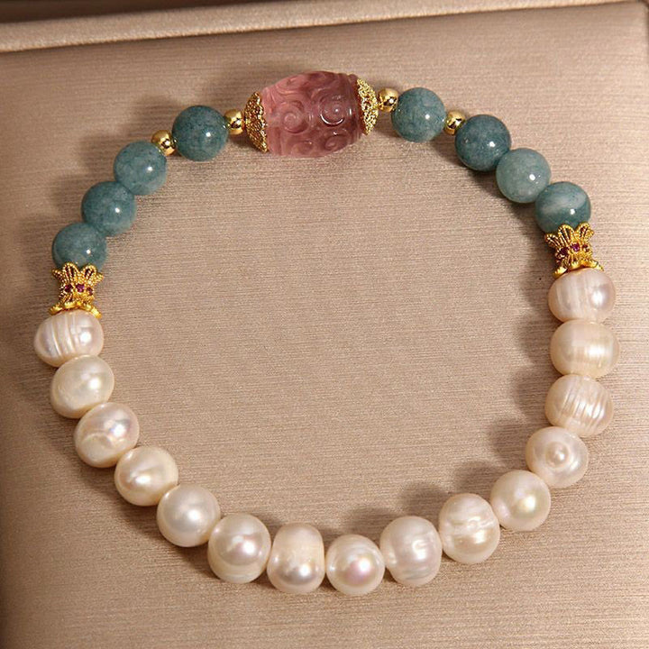 Buddha Stones Pearl Jade Strawberry Quartz Purity Bracelet - image 2
