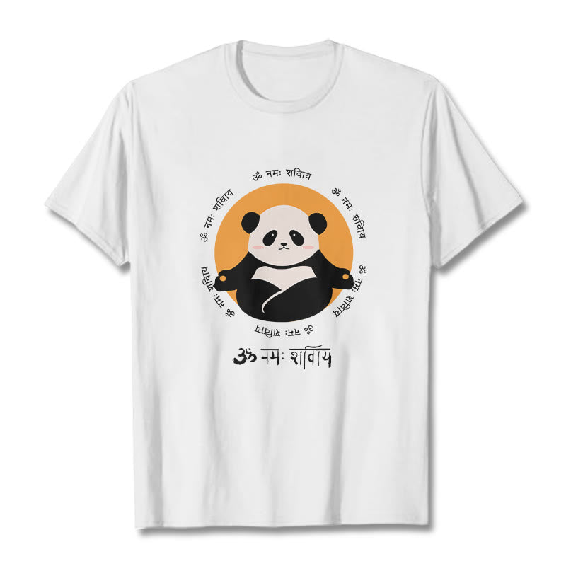 Buddha Stones Panda Sanskrit Namah Shivaya Tee T-shirt - White - 2XL - image 0