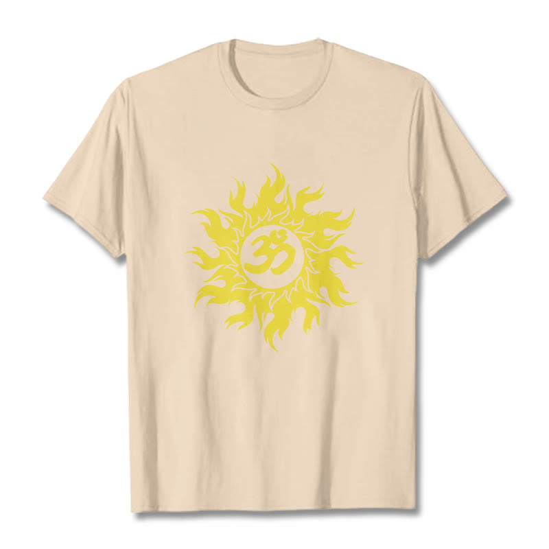 Buddha Stones OM Mantra Sanskrit Gold Sun Tee T-shirt - Bisque - 2XL - image 8
