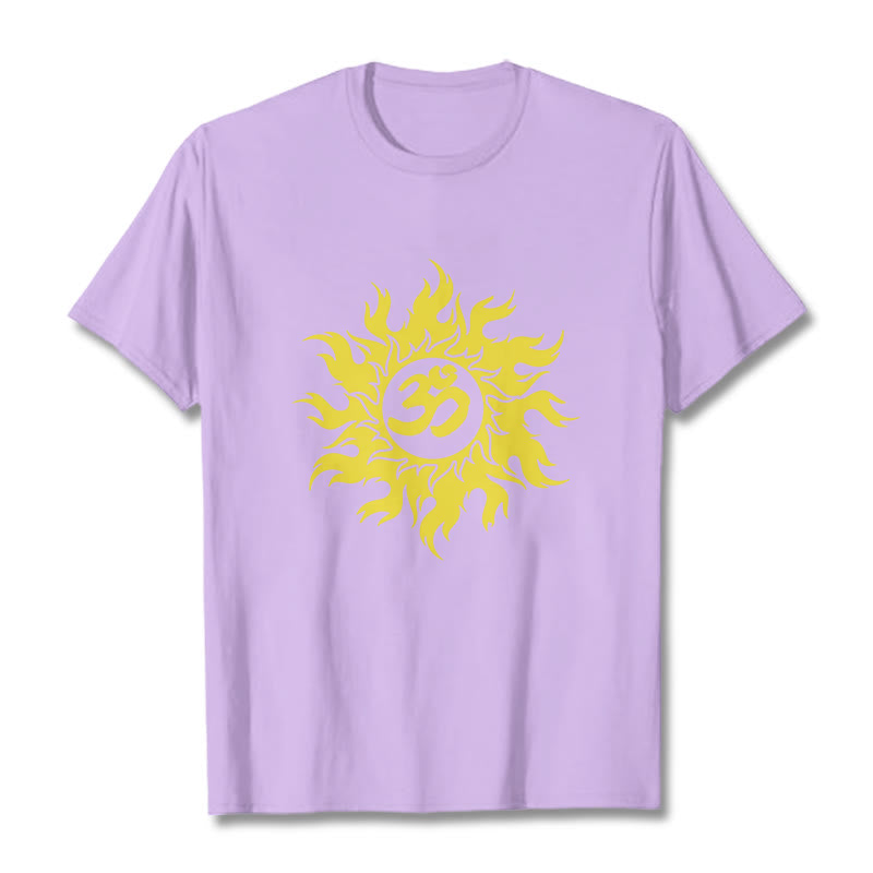 Buddha Stones OM Mantra Sanskrit Gold Sun Tee T-shirt - Plum - 2XL - image 16