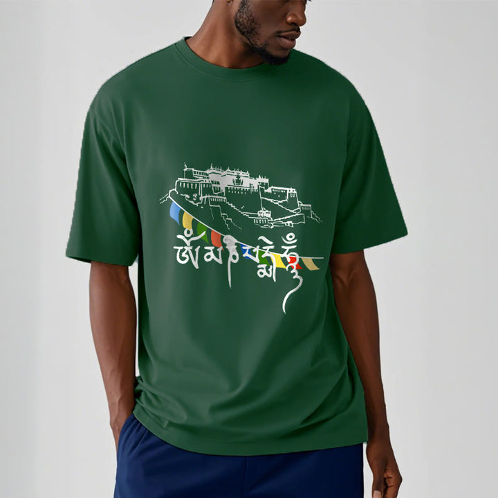 Buddha Stones Potala Palace Om Mani Padme Hum Prayer Flags Cotton Tee T-shirt - image 3