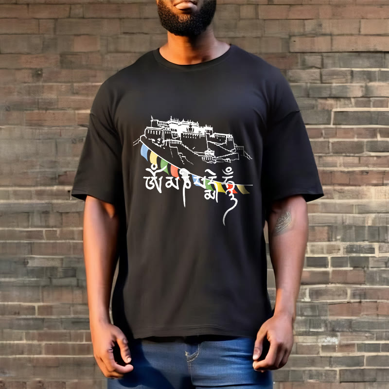 Buddha Stones Potala Palace Om Mani Padme Hum Prayer Flags Cotton Tee T-shirt - image 6