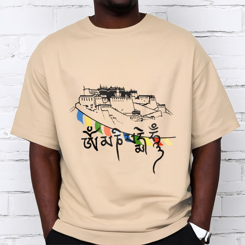 Buddha Stones Potala Palace Om Mani Padme Hum Prayer Flags Cotton Tee T-shirt - image 10