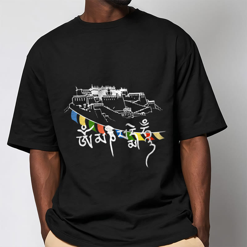 Buddha Stones Potala Palace Om Mani Padme Hum Prayer Flags Cotton Tee T-shirt - image 5
