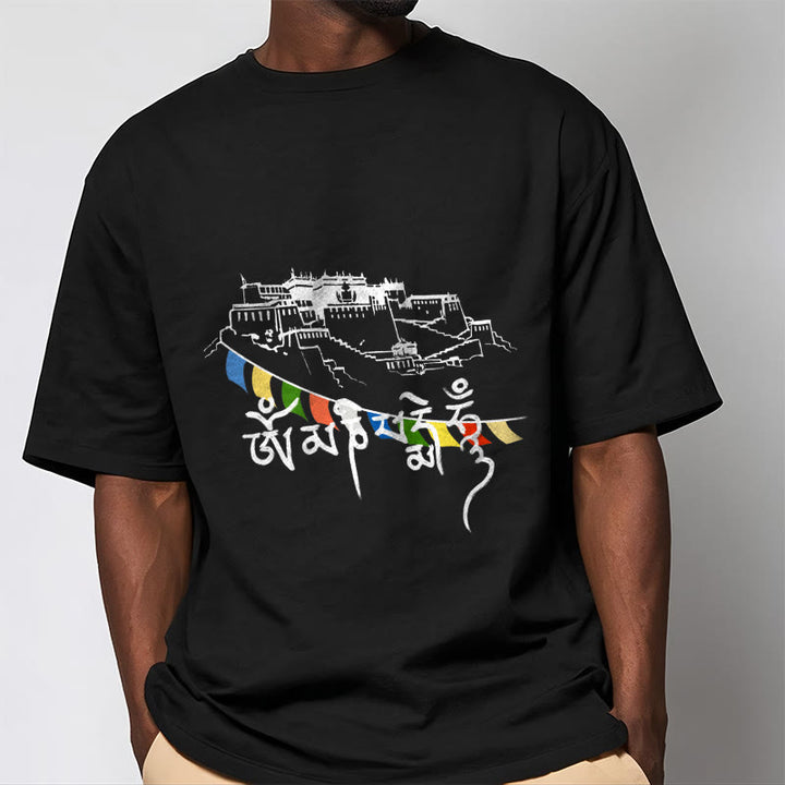 Buddha Stones Potala Palace Om Mani Padme Hum Prayer Flags Cotton Tee T-shirt - image 5