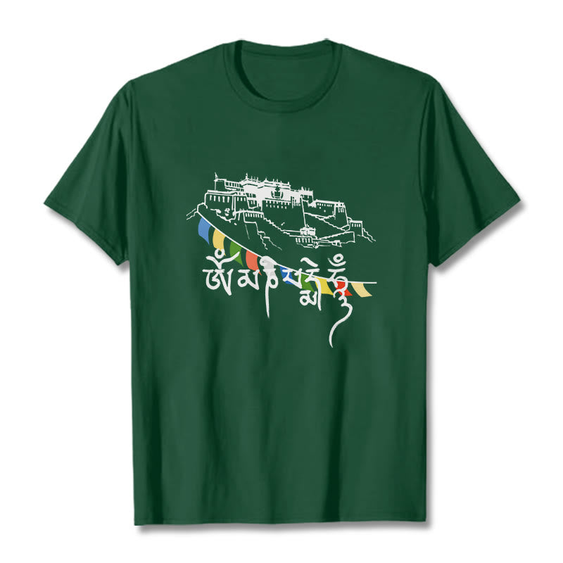 Buddha Stones Potala Palace Om Mani Padme Hum Prayer Flags Cotton Tee T-shirt - ForestGreen - 2XL - image 2