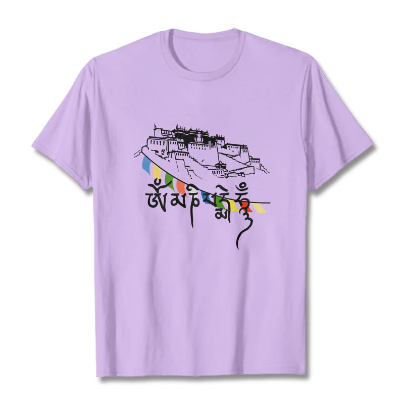 Buddha Stones Potala Palace Om Mani Padme Hum Prayer Flags Cotton Tee T-shirt - Plum - 2XL - image 16