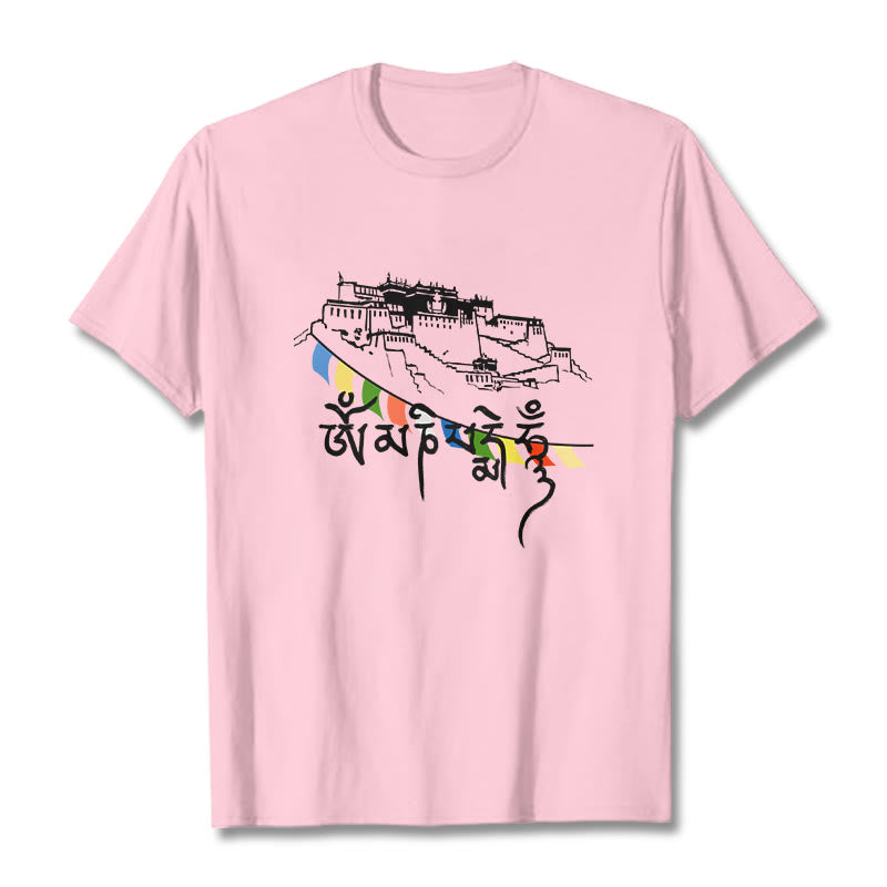 Buddha Stones Potala Palace Om Mani Padme Hum Prayer Flags Cotton Tee T-shirt - LightPink - 2XL - image 18
