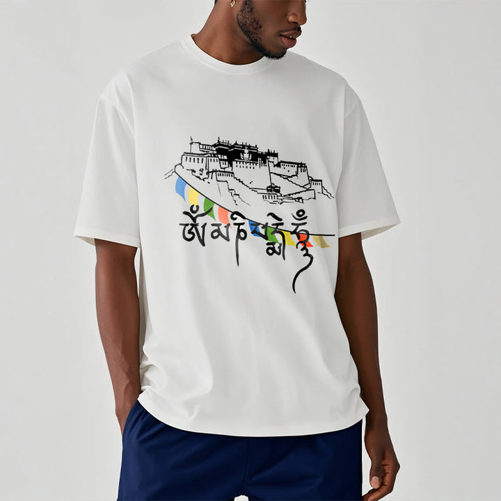 Buddha Stones Potala Palace Om Mani Padme Hum Prayer Flags Cotton Tee T-shirt - image 12
