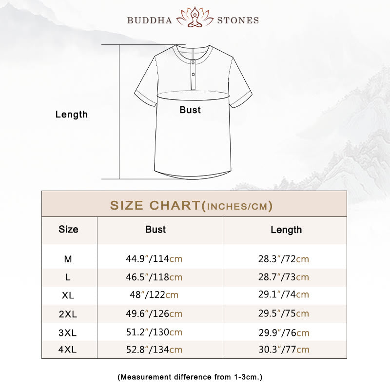 Buddha Stones Summer Men's Solid Color Button Short Sleeve Cotton Linen Shirt - image 3