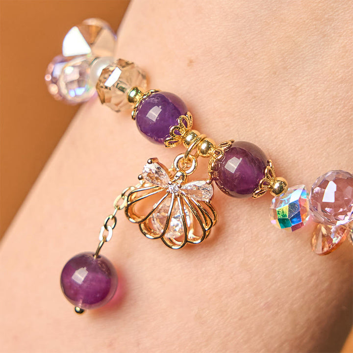 Buddha Stones Natural Amethyst Citrine Pearl Shell Peace Bracelet - image 4