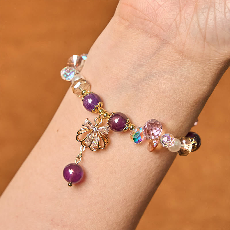Buddha Stones Natural Amethyst Citrine Pearl Shell Peace Bracelet - image 3