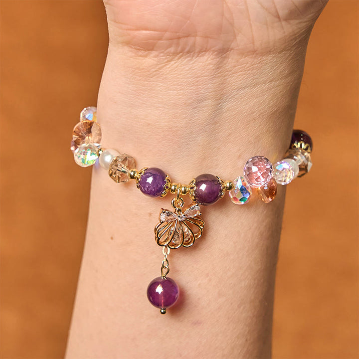 Buddha Stones Natural Amethyst Citrine Pearl Shell Peace Bracelet - image 2
