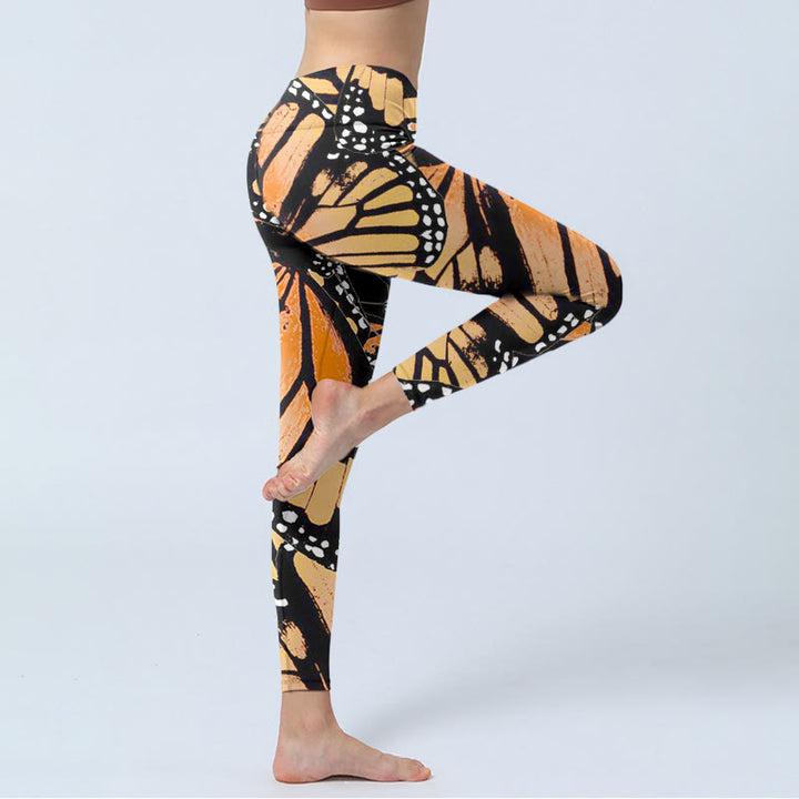 Buddha Stones Yellow Butterfly Print Exercise Leggings Women's Yoga Pants - image 4