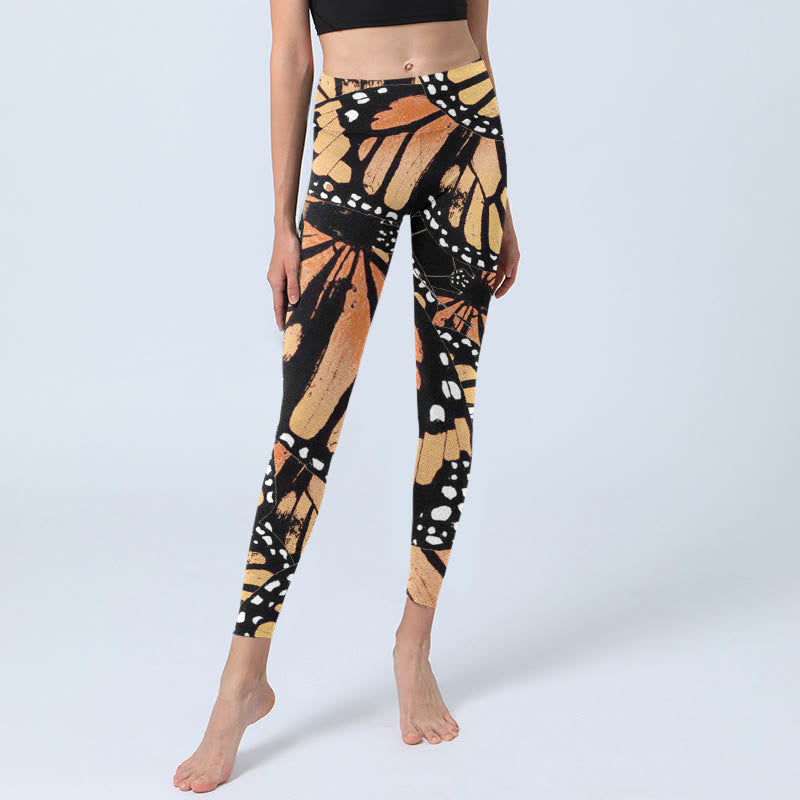 Buddha Stones Yellow Butterfly Print Exercise Leggings Women's Yoga Pants - image 5