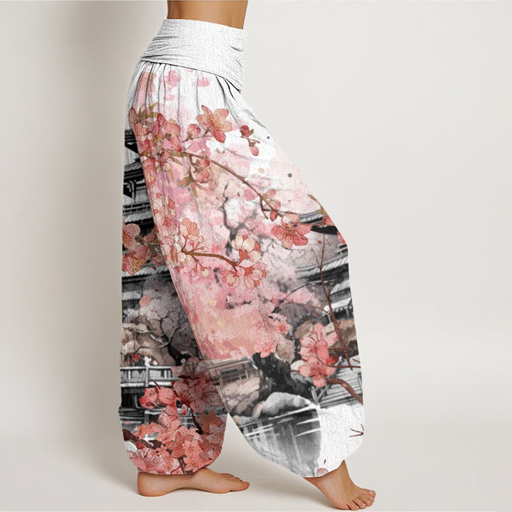 Buddha Stones Cotton Pavilion Cherry Blossom Pattern Women's Elastic Waist Harem Pants - image 6