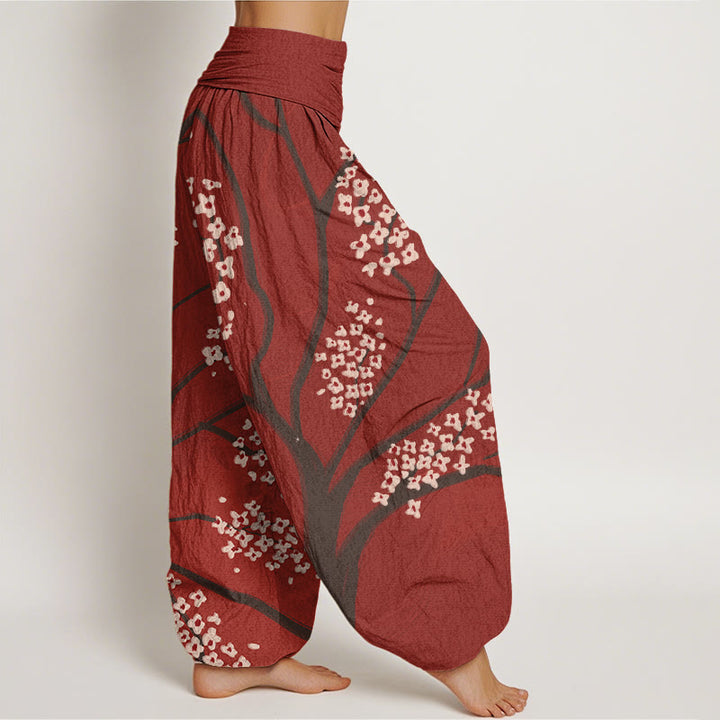 Buddha Stones Cotton Casual Plum Blossom Branch Pattern Women's Elastic Waist Harem Pants - image 2