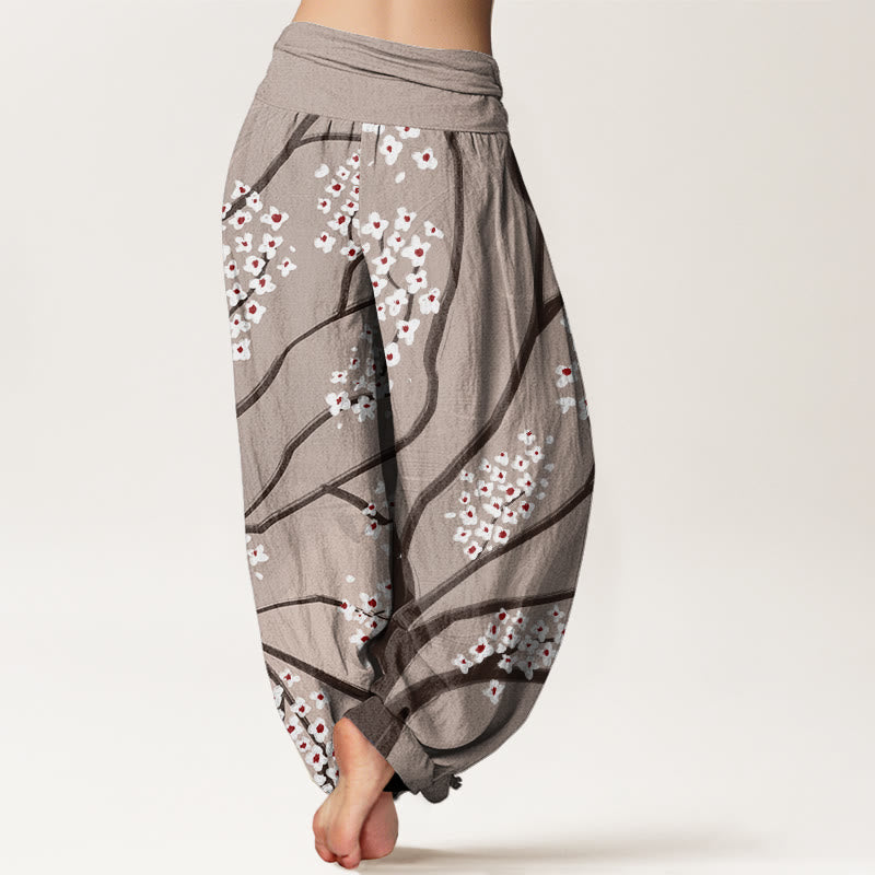 Buddha Stones Cotton Casual Plum Blossom Branch Pattern Women's Elastic Waist Harem Pants - image 5