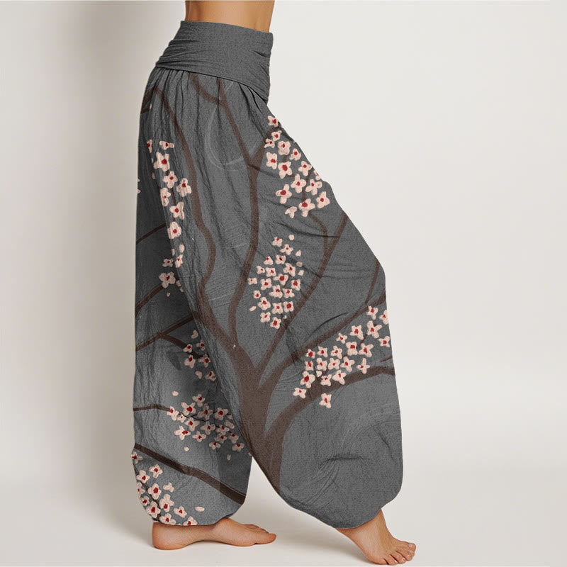 Buddha Stones Cotton Casual Plum Blossom Branch Pattern Women's Elastic Waist Harem Pants - image 9