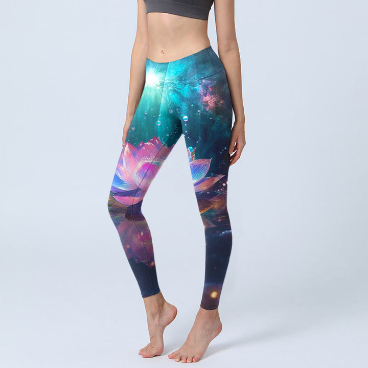 Buddha Stones Gradient Lotus Water Bubbles Pattern Print Gym Leggings Women's Yoga Pants - DarkTurquoise - US18，UK/AU22，EU50 (4XL) - image 0