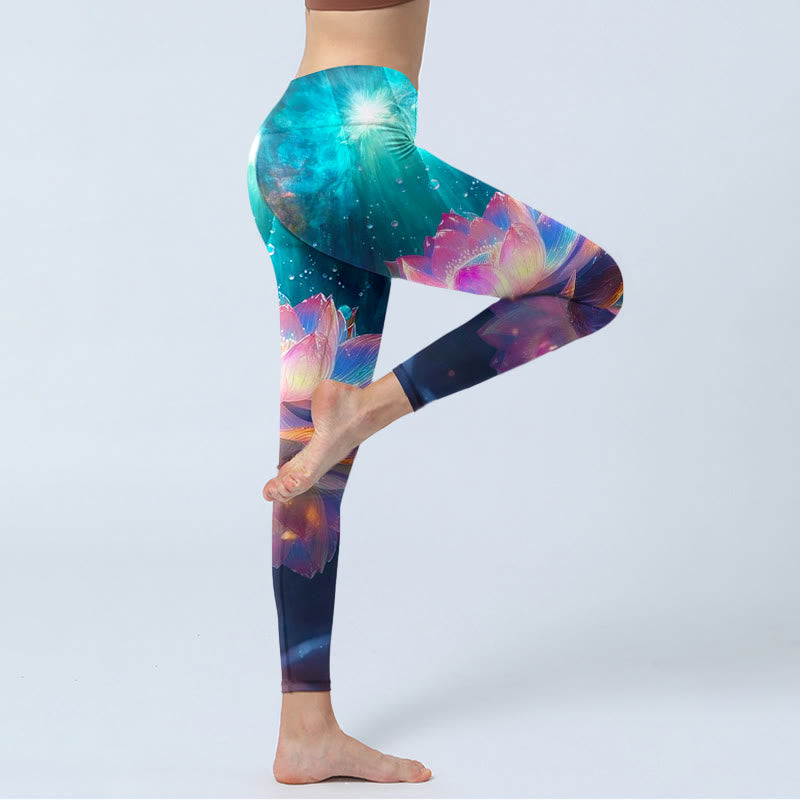 Buddha Stones Gradient Lotus Water Bubbles Pattern Print Gym Leggings Women's Yoga Pants - image 3