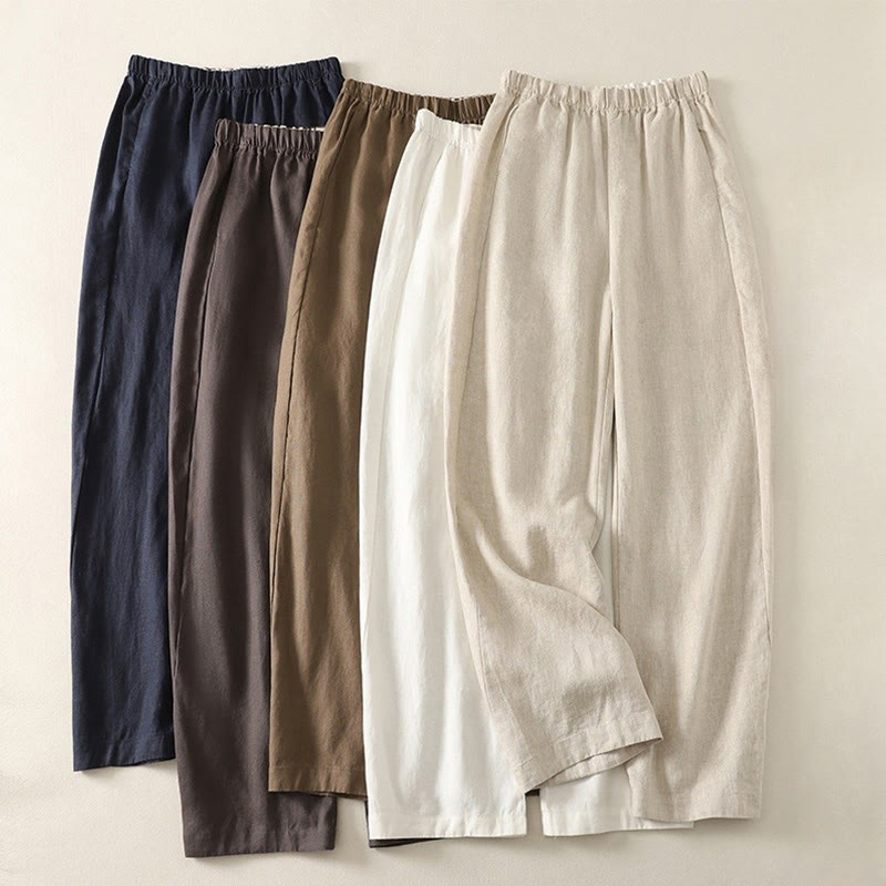 Buddha Stones Daily Plain Simple Design Cotton Linen Women's Pants With Pockets - image 20