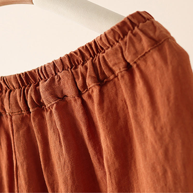 Buddha Stones Casual Plain Wrinkles Design Drawstring 9 Length Cotton Linen Women's Wide Leg Pants With Pockets - image 6