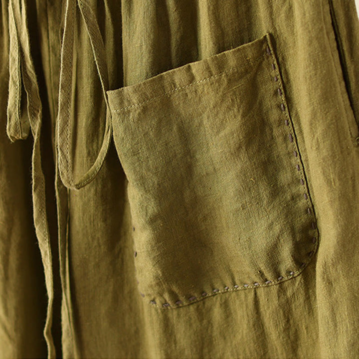 Buddha Stones Casual Plain Wrinkles Design Drawstring 9 Length Cotton Linen Women's Wide Leg Pants With Pockets - image 19