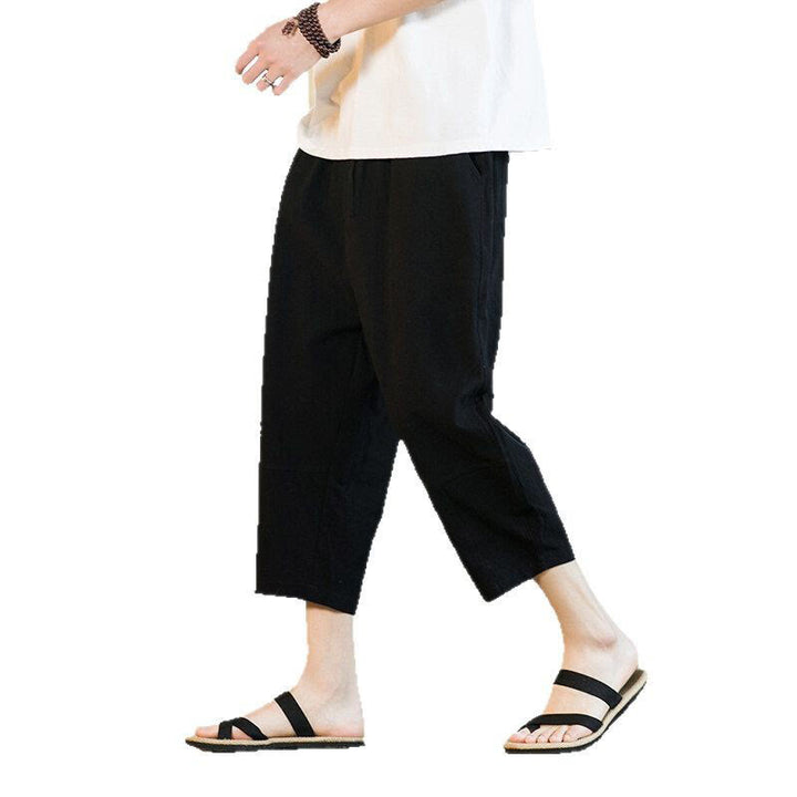 Buddha Stones Simple Design Drawstring Cotton Linen Men's Solid Color Harem Pants With Pockets - image 18