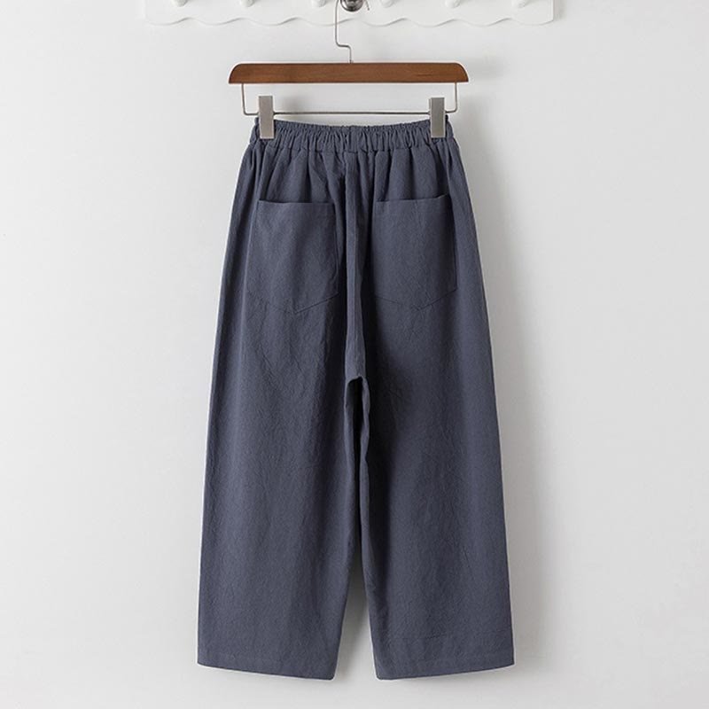 Buddha Stones Summer 2Pcs Plain Short Sleeve T-Shirt 7-8 Length Pants Cotton Linen Tang Suit Men's Meditation Cloth Set With Pockets - image 4