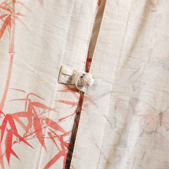 Buddha Stones Summer Bamboo Butterfly Pattern Short Sleeve Frog-button Design Men's Shirt Jacket - image 4