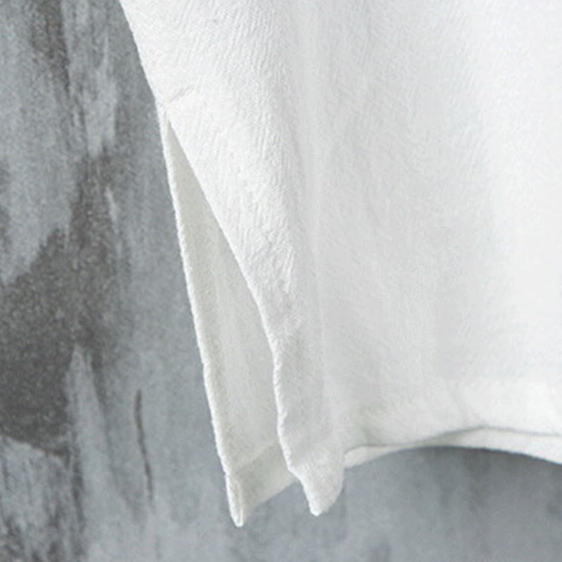 Buddha Stones Summer Frog-button Patchwork Half Sleeve Design Cotton Linen Men's Shirt Jacket - image 9