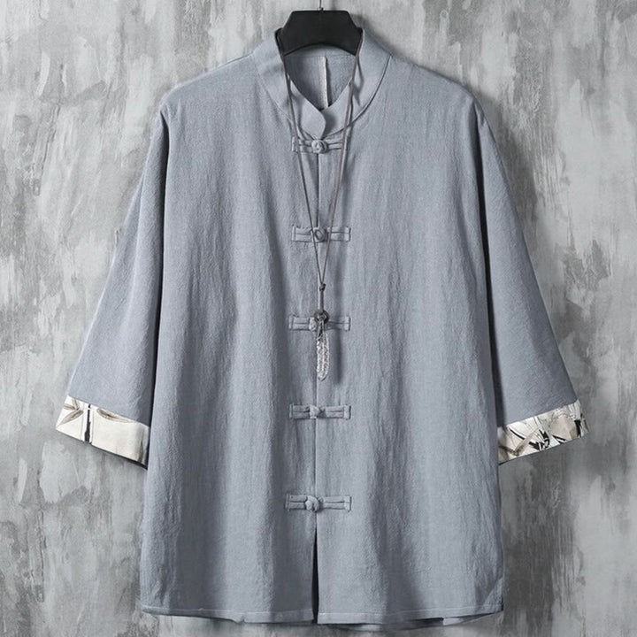 Buddha Stones Summer Frog-button Patchwork Half Sleeve Design Cotton Linen Men's Shirt Jacket - DarkGray - US/UK/AU46，EU56 (5XL) - image 10