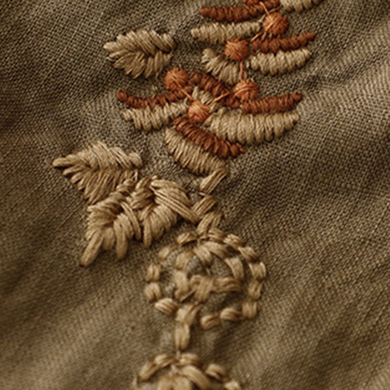 Buddha Stones Vintage Solid Embroidery Drawstring Women's Skirt With Pockets - image 2