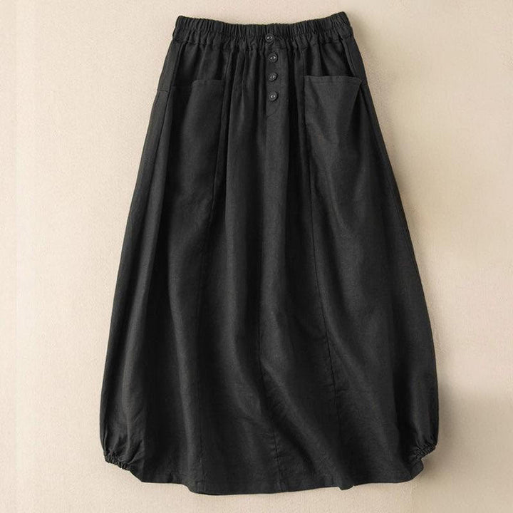 Buddha Stones Summer Solid Button Elastic Waist 7-8 Length Women's Skirt With Pockets - Black - US16，UK/AU20，EU48 (5XL) - image 5