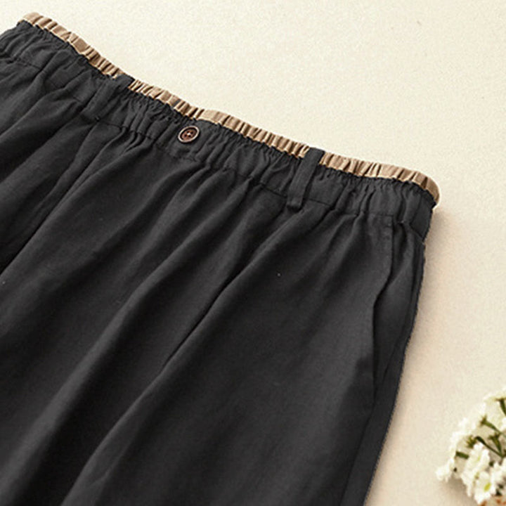 Buddha Stones Vintage Casual Plain Side Slit Elastic Waist Cotton Linen Women's Skirt With Pockets - image 10