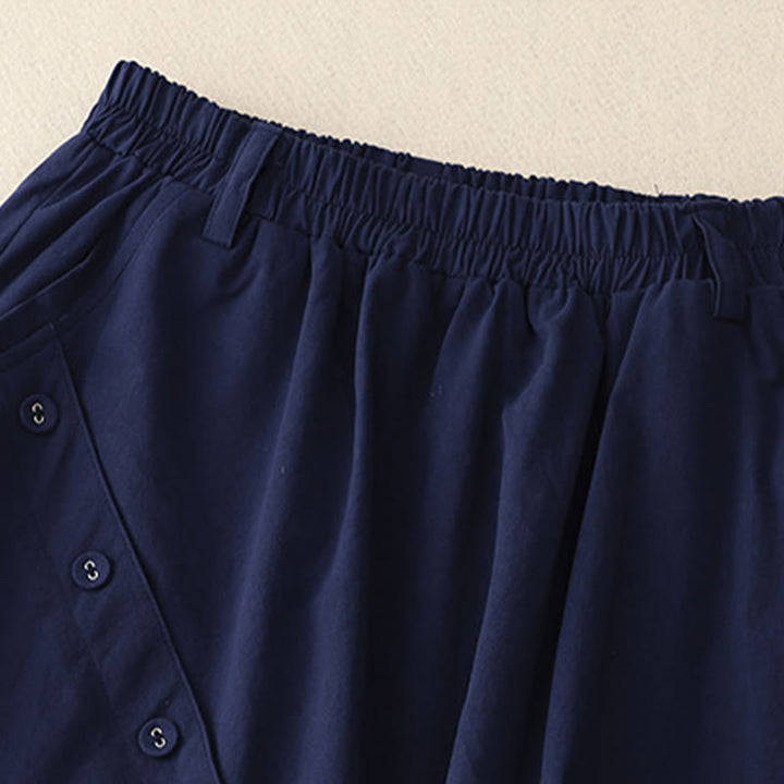 Buddha Stones Casual Plain Asymmetrical Button Design Cotton Women's Skirt With Pockets - image 4