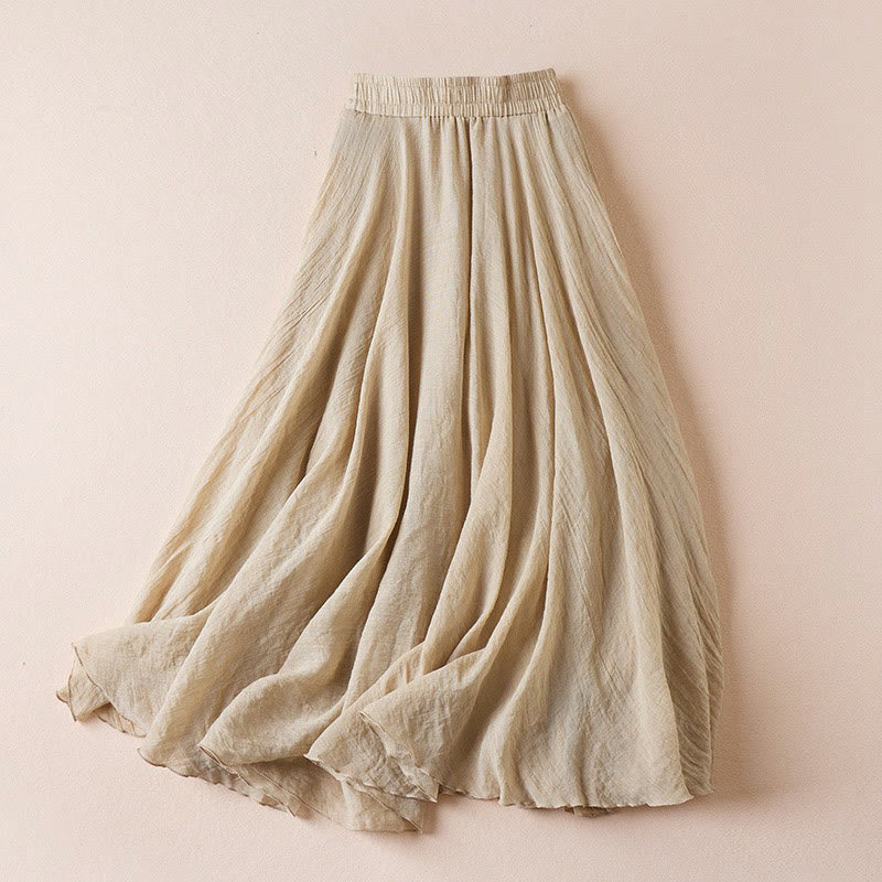 Buddha Stones Vintage Casual Pure Color High Waist Cotton Women's Skirt - PaleGoldenrod - US4，UK/AU8，EU36 (L) - image 0
