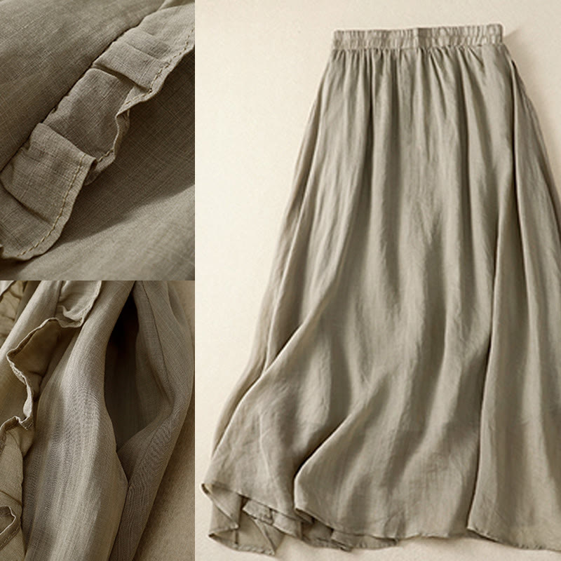 Buddha Stones Summer Plain Ruffle Design Women's Cotton Skirt - image 9