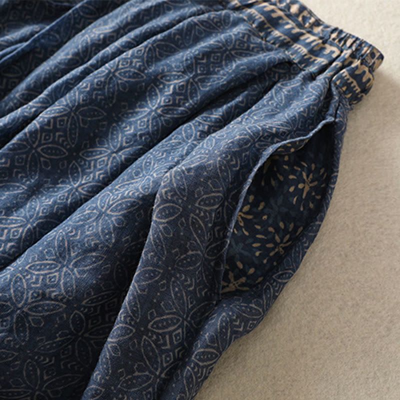 Buddha Stones Vintage Ethnic Floral Pattern Lined Drawstring Women's Skirt With Pockets - image 7