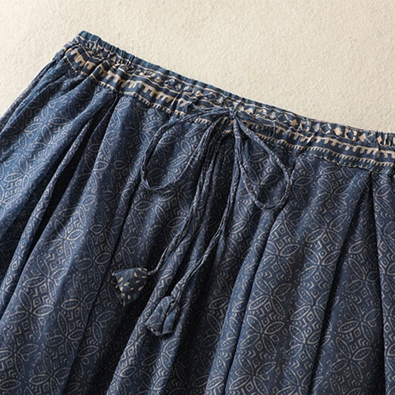 Buddha Stones Vintage Ethnic Floral Pattern Lined Drawstring Women's Skirt With Pockets - image 3