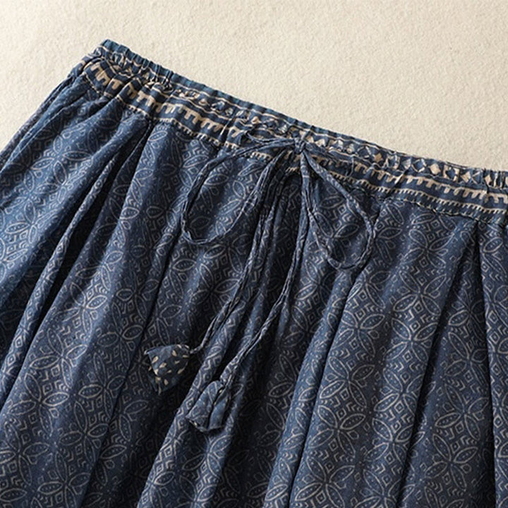 Buddha Stones Vintage Ethnic Floral Pattern Lined Drawstring Women's Skirt With Pockets - image 3